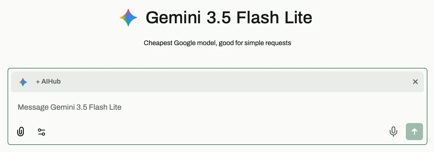 The AIHub composer with Gemini 3.5 Flash Lite selected and a second model added with the plus button
